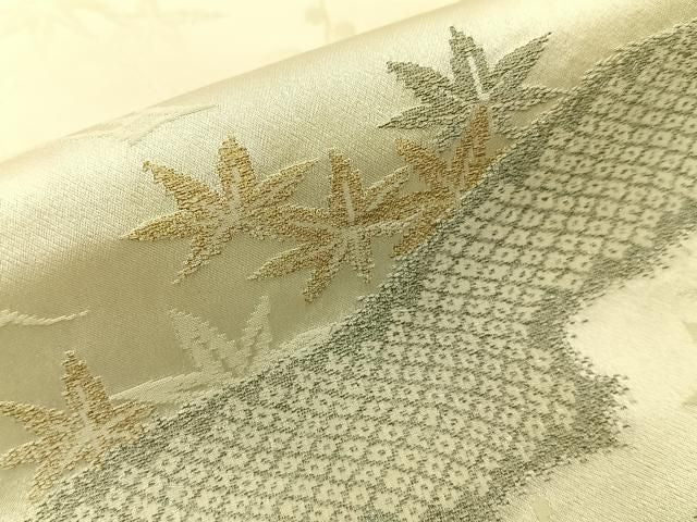 平和屋着物■上質な小紋 寿光織 秋草文 金銀糸 正絹 逸品 BAAY8802hj