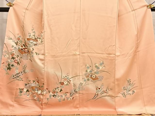 平和屋着物●訪問着 地紙御所車花文 暈し染め 金彩 ロング丈 正絹 逸品 BAAY8803hj