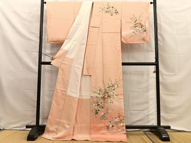 平和屋着物●訪問着 地紙御所車花文 暈し染め 金彩 ロング丈 正絹 逸品 BAAY8803hj