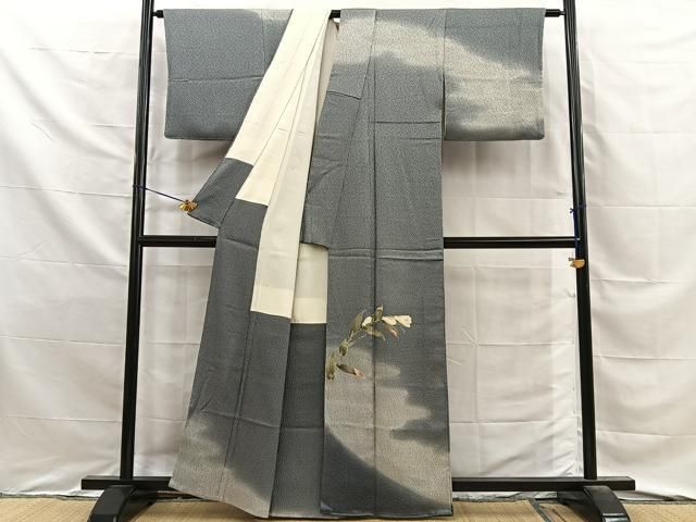 平和屋着物●訪問着 友禅 杢目絞り 草花文 暈し染め 正絹 逸品 BAAY8847hj