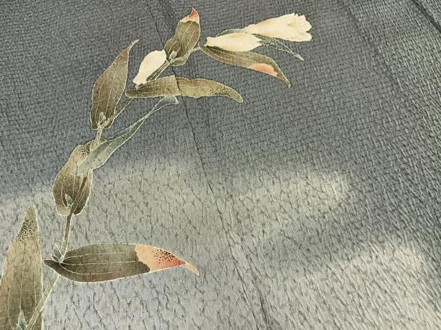 平和屋着物●訪問着 友禅 杢目絞り 草花文 暈し染め 正絹 逸品 BAAY8847hj