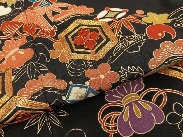 平和屋着物■豪華黒留袖 駒刺繍 松竹梅宝尽くし文 金彩 正絹 逸品 BAAY8855hj