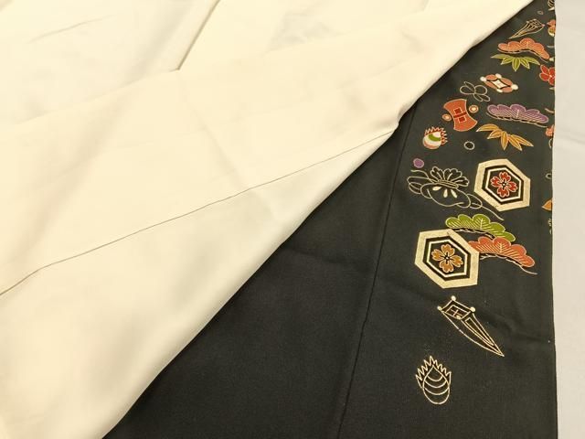 平和屋着物■豪華黒留袖 駒刺繍 松竹梅宝尽くし文 金彩 正絹 逸品 BAAY8855hj