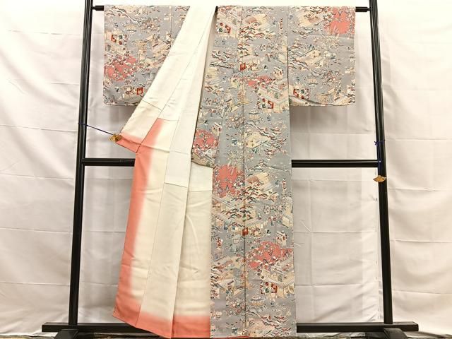 平和屋着物■上質な小紋 人物風景文 正絹 逸品 未使用 BAAY8865hj