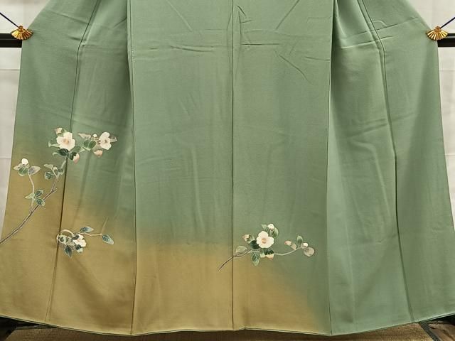 平和屋着物●訪問着 友禅 白椿 暈し染め 正絹 逸品 BAAY8866hj