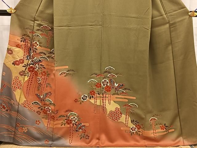 平和屋着物●訪問着 花蝶文 暈し染め 金彩 正絹 逸品 BAAY8867hj