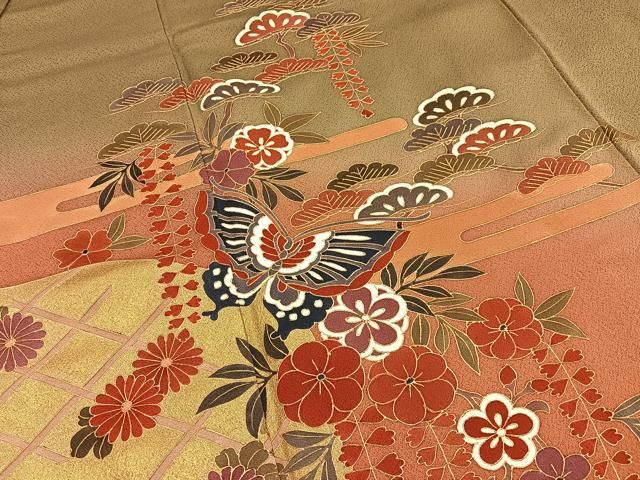 平和屋着物●訪問着 花蝶文 暈し染め 金彩 正絹 逸品 BAAY8867hj