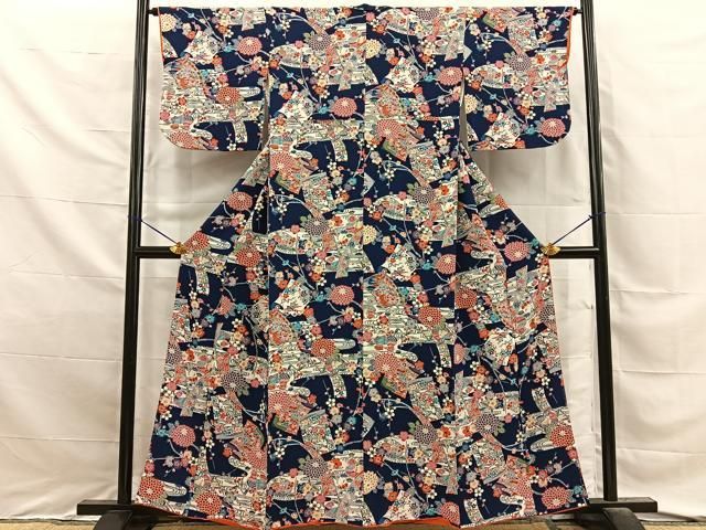 平和屋着物■上質な小紋 型染め 花蝶文 鬼しぼ縮緬 正絹 逸品 BAAY8869hj