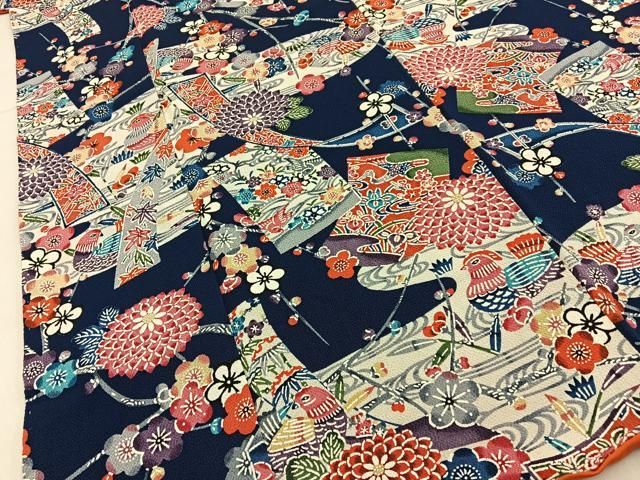 平和屋着物■上質な小紋 型染め 花蝶文 鬼しぼ縮緬 正絹 逸品 BAAY8869hj