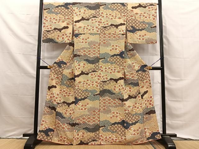 平和屋着物■上質な小紋 雲取吉祥花文 金彩 正絹 逸品 BAAY8871hj