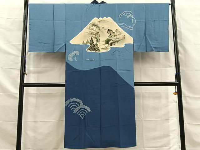 平和屋着物■男性 長襦袢 袷 絞り 流水風景文 正絹 逸品 BAAY8876hj