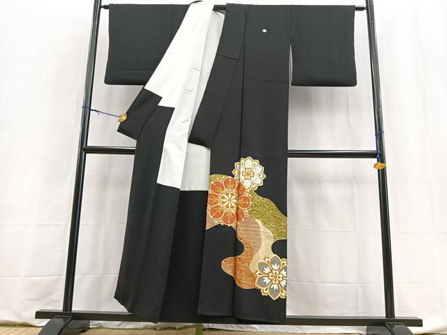 平和屋着物■豪華黒留袖 駒刺繍 正倉院花文 金銀彩 正絹 逸品 BAAY9010yc