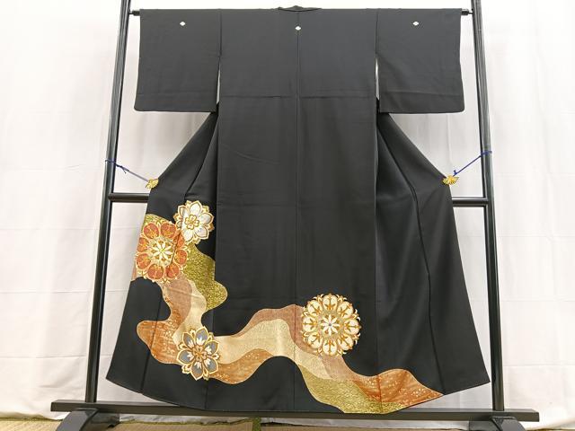平和屋着物■豪華黒留袖 駒刺繍 正倉院花文 金銀彩 正絹 逸品 BAAY9010yc