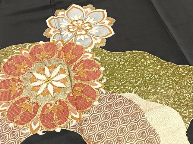 平和屋着物■豪華黒留袖 駒刺繍 正倉院花文 金銀彩 正絹 逸品 BAAY9010yc