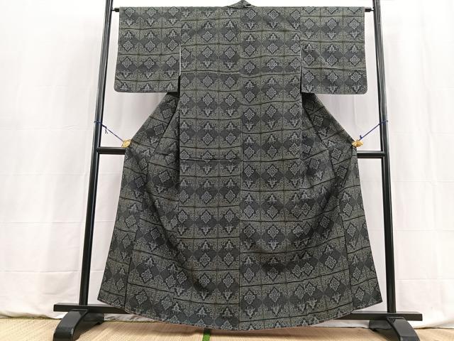 平和屋着物■上質な紬 幾何学文様 正絹 逸品 未使用 BAAY9019yc