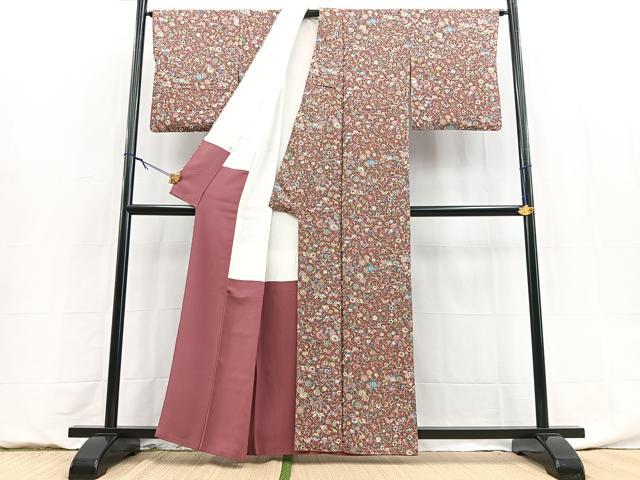 平和屋着物■上質な小紋 型染め 動物花文 正絹 逸品 BAAY9029yc