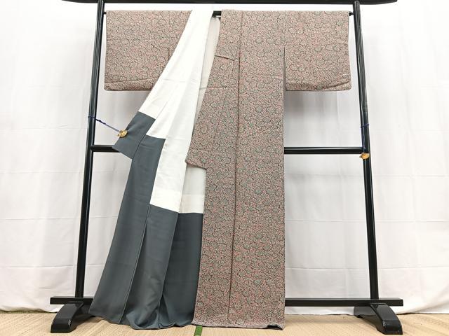 平和屋着物●上質な小紋 型染め 更紗花蝶文 正絹 逸品 未使用 BAAY9035yc