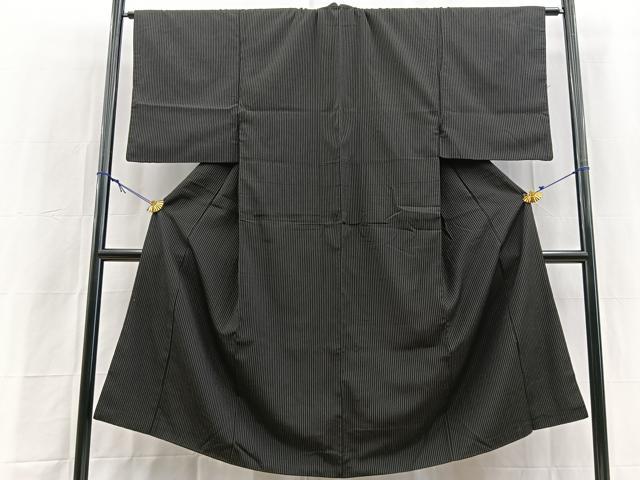 平和屋着物■男性 お召 縞 黒地 正絹 逸品 BAAY9041yc