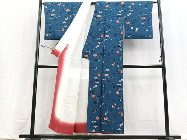 平和屋着物■上質な小紋 型染め 花唐草文 鬼しぼ縮緬 正絹 逸品 BAAY9062yc