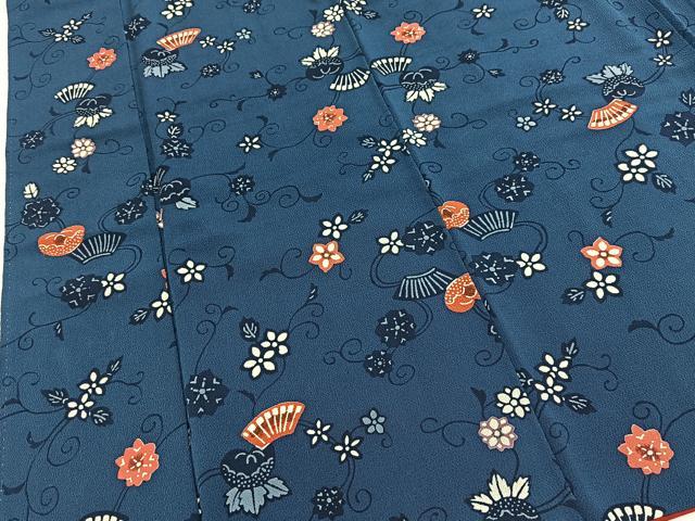 平和屋着物■上質な小紋 型染め 花唐草文 鬼しぼ縮緬 正絹 逸品 BAAY9062yc