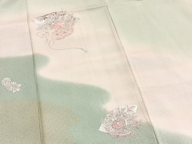 平和屋着物■中国三大刺繍 スワトウ刺繍 汕頭刺繍 訪問着 地紙花文 暈し染め 金銀彩 正絹 逸品 BAAY9080yc