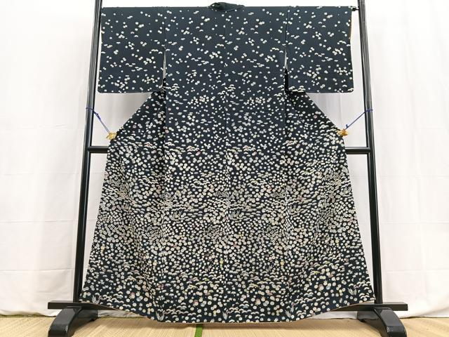 平和屋着物●訪問着 松竹梅花文 黒地 正絹 逸品 BAAY9083yc
