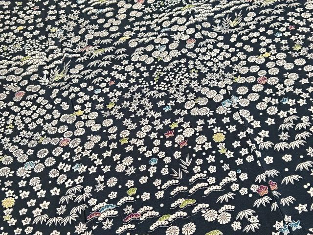 平和屋着物●訪問着 松竹梅花文 黒地 正絹 逸品 BAAY9083yc