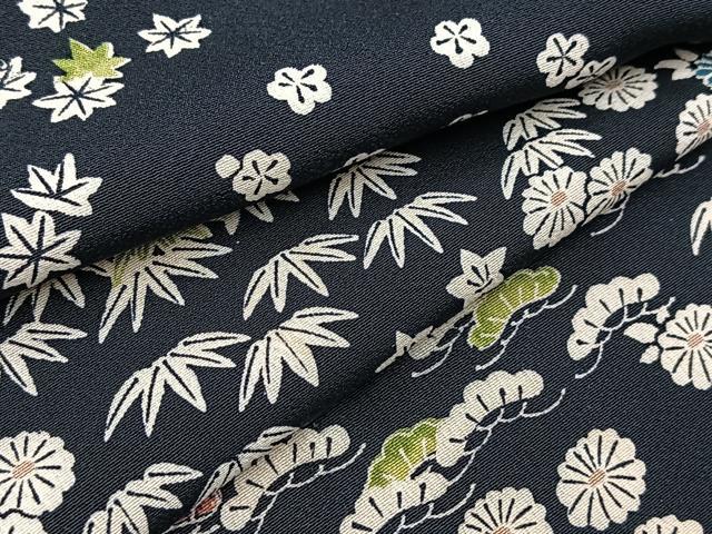 平和屋着物●訪問着 松竹梅花文 黒地 正絹 逸品 BAAY9083yc