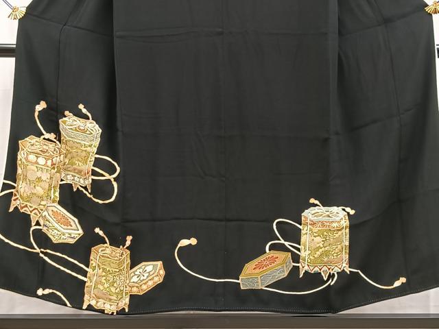 平和屋着物■豪華黒留袖 駒刺繍 貝桶花文 金彩 正絹 逸品 BAAY9091yc