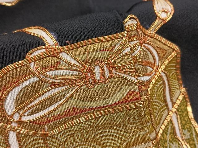 平和屋着物■豪華黒留袖 駒刺繍 貝桶花文 金彩 正絹 逸品 BAAY9091yc