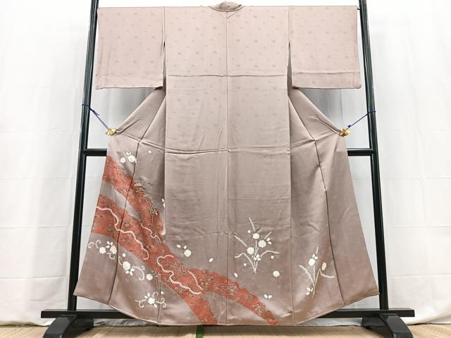 平和屋着物■訪問着 絞り 刺繍 雪芝松花文 金彩 銀糸 正絹 逸品 BAAY9096yc