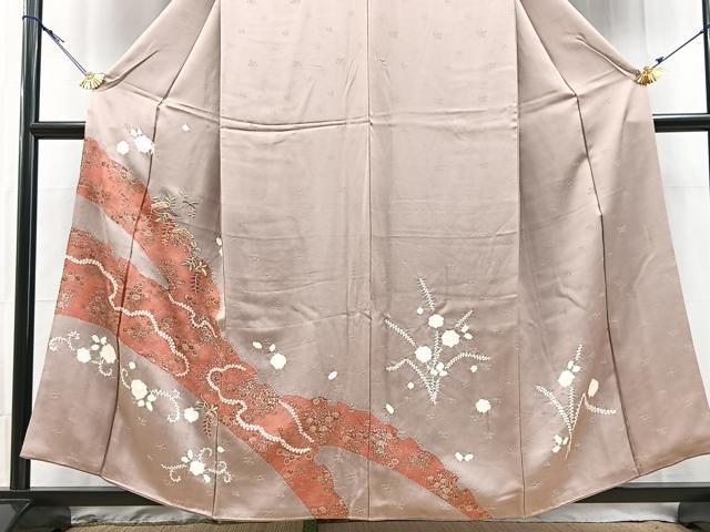 平和屋着物■訪問着 絞り 刺繍 雪芝松花文 金彩 銀糸 正絹 逸品 BAAY9096yc