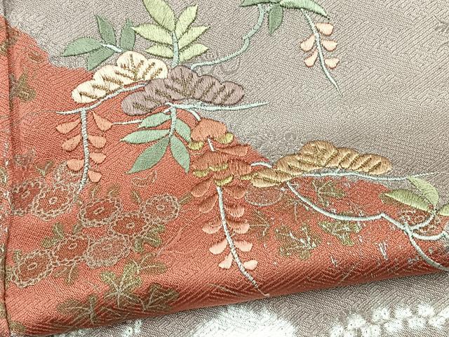 平和屋着物■訪問着 絞り 刺繍 雪芝松花文 金彩 銀糸 正絹 逸品 BAAY9096yc