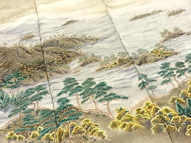 平和屋着物●訪問着 作家物 絞り 風景文 暈し染め 金通し地 正絹 逸品 BAAY9100yc