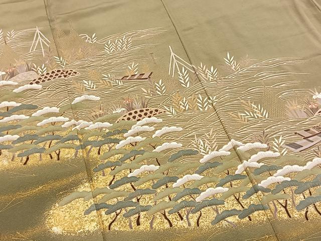 平和屋着物■豪華色留袖 駒刺繍 浜松文 金彩 正絹 逸品 BAAY9115yc