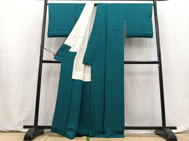 平和屋着物●上質な色無地 桜散らし地紋 納戸色 正絹 逸品 BAAY9118yc