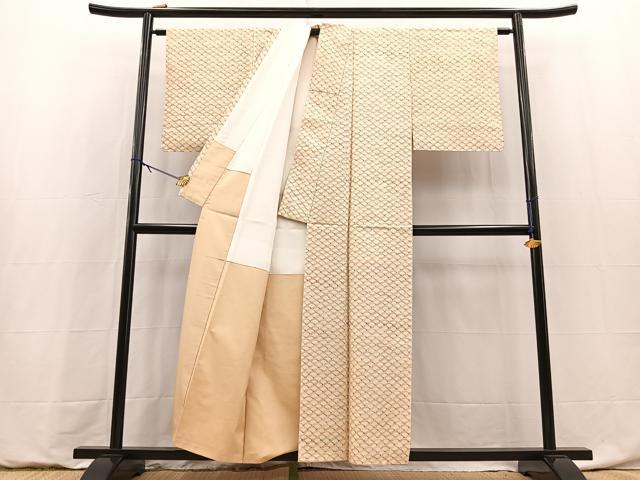 平和屋着物■上質な小紋 紬地 こぼれ松葉青海波文 正絹 逸品 BAAY9119yc