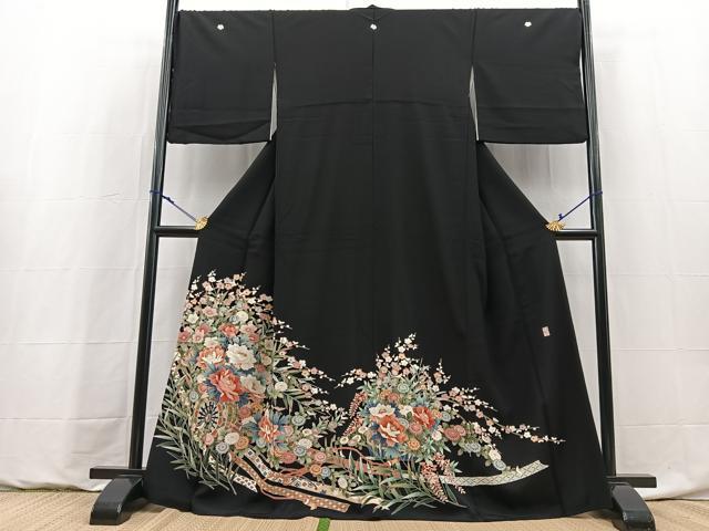 平和屋着物●豪華黒留袖 友禅 作家物 花車文 正絹 逸品 BAAY9126yc