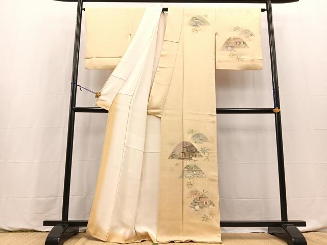 平和屋着物■訪問着 刺繍 重ね山風景文 金糸 正絹 逸品 BAAY9131yc