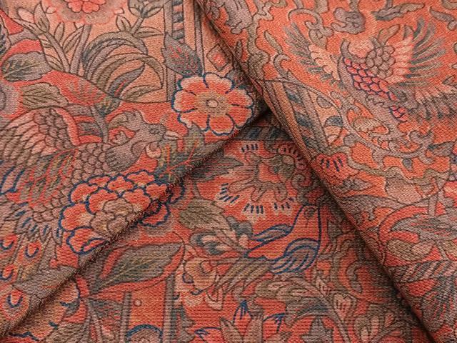 平和屋着物■上質な小紋 更紗花鳥文 正絹 逸品 BAAY9139yc