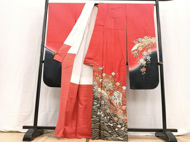 平和屋着物■豪華振袖 駒刺繍 立波御所車花文 暈し染め 金銀彩 正絹 逸品 BAAY9176yc
