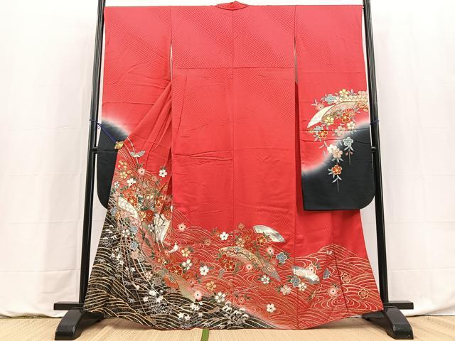 平和屋着物■豪華振袖 駒刺繍 立波御所車花文 暈し染め 金銀彩 正絹 逸品 BAAY9176yc