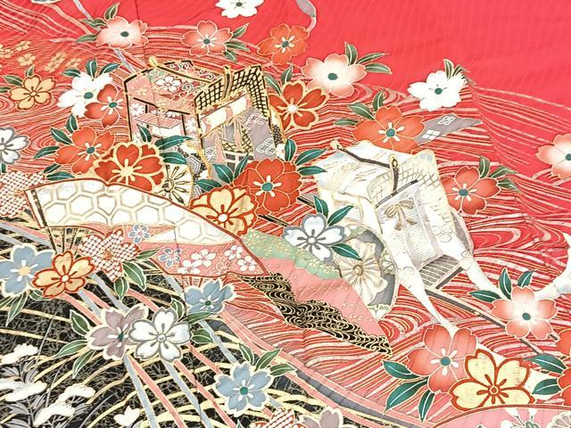 平和屋着物■豪華振袖 駒刺繍 立波御所車花文 暈し染め 金銀彩 正絹 逸品 BAAY9176yc