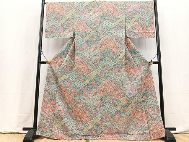 平和屋着物■上質な小紋 幾何学花文 正絹 逸品 BAAY9177yc