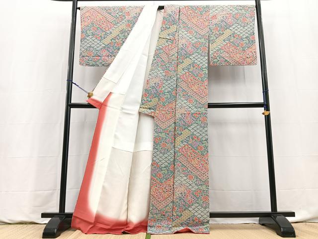 平和屋着物■上質な小紋 幾何学花文 正絹 逸品 BAAY9177yc