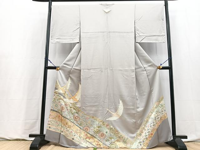 平和屋着物●豪華色留袖 駒刺繍 皮下更紗花文 金彩 正絹 逸品 BAAY9179yc