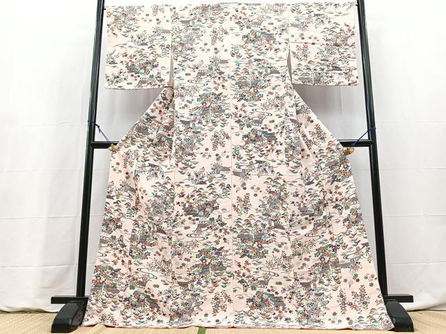 平和屋着物●上質な小紋 松竹梅風景文 ロング丈 正絹 逸品 未使用 BAAY9207yc