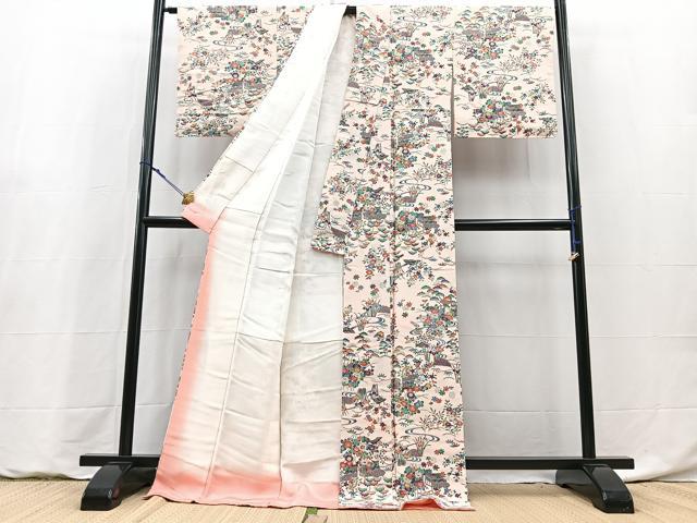 平和屋着物●上質な小紋 松竹梅風景文 ロング丈 正絹 逸品 未使用 BAAY9207yc