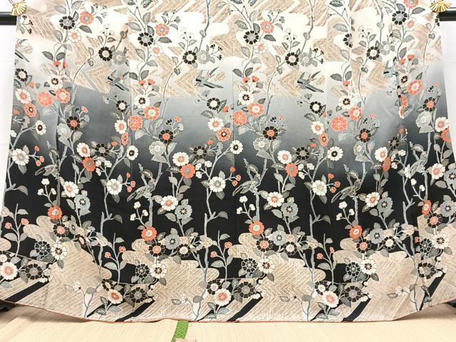 平和屋着物●訪問着 花鳥文 鬼しぼ縮緬 正絹 逸品 BAAY9214yc