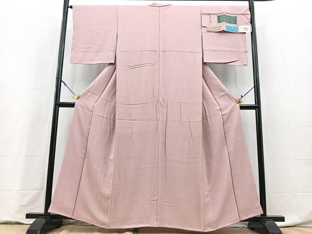 平和屋着物●上質な色無地 京草木染 紗綾形地紋 紅藤色 反端付き 正絹 逸品 未使用 BAAY9222yc